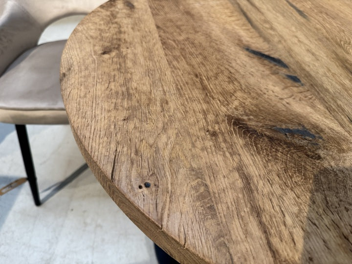 Bistrotisch rund Eiche-Tischplatte, Tischgestellt schwarz Metall, Durchmesser 80 cm