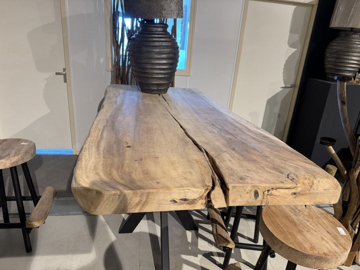 Bartisch rustikale Tischplatte, Bartisch Teakholz rustikal, Länge 200 cm