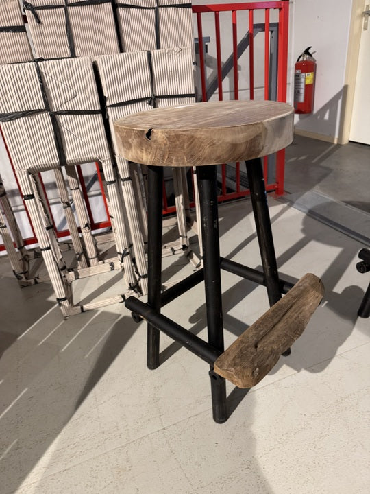 Barhocker Baumstamm, Barhocker Holz-Metall rustikal, Sitzhöhe 77 cm