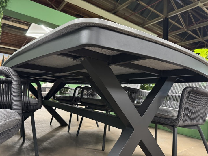 Gartentisch grau Keramik-Tischplatte, Gartentisch anthrazit Aluminium, Länge 240 cm