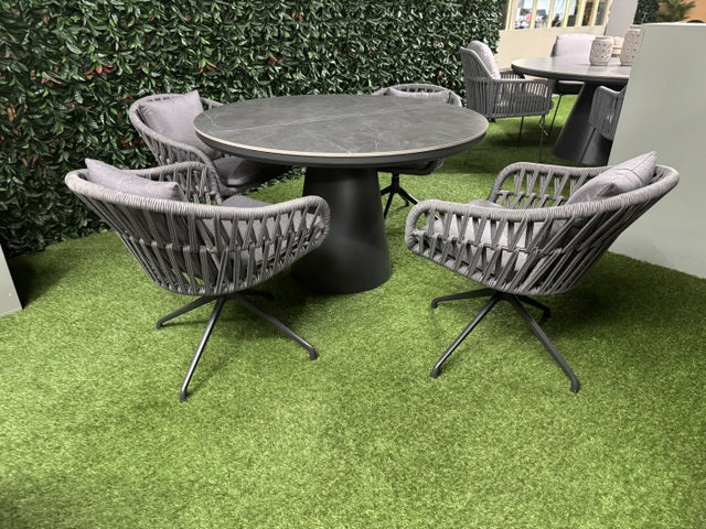 Gartenstuhl grau-anthrazit drehbar, Gartenstuhl gepolstert anthrazit