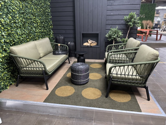 Set 3 teiliges Loungset grün, Gartensofa grün, Gartensessel grün