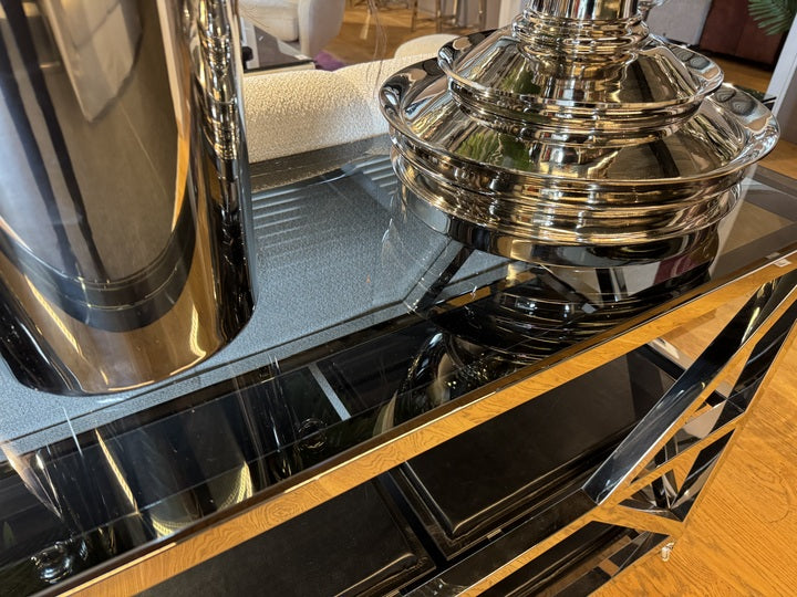 Konsole auf Räder Silber, Wandtisch Glas-Metall Silber, Breite 150 Euro