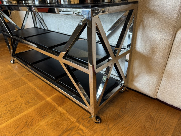 Konsole auf Räder Silber, Wandtisch Glas-Metall Silber, Breite 150 Euro