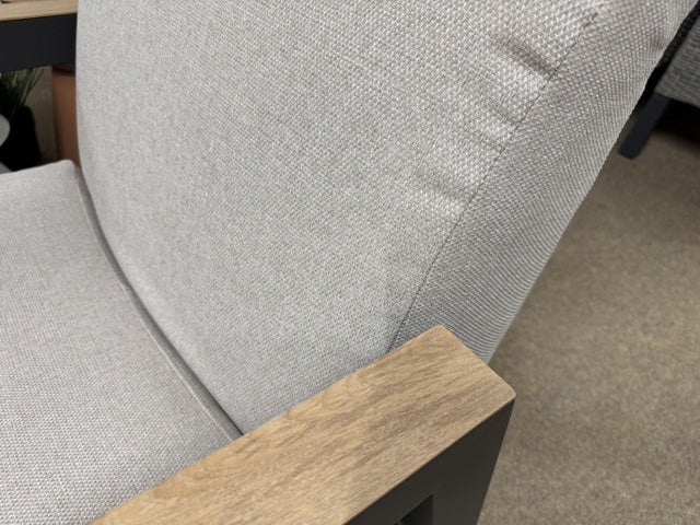 Set 4 teiliges Loungesofa anthrazit-Holzoptik, 2xGartensessel anthrazit outdoor Couchtisch, Garten-Couchtisch anthrazit, Lounge anthrazit Aluminium-Gestell