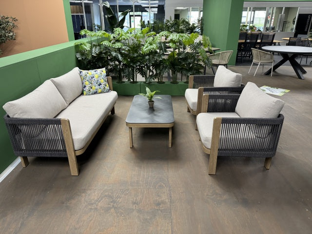 Gartensofa Farbe Sand-taupe, Set 4 teiliges Loungeset Holzoptik-taupe, Garten Sitzgruppe