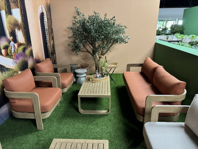 Gartensofa Terracotta, Set 4 teiliges Loungeset Holzoptik-Terracotta, Garten Sitzgruppe Terracotta