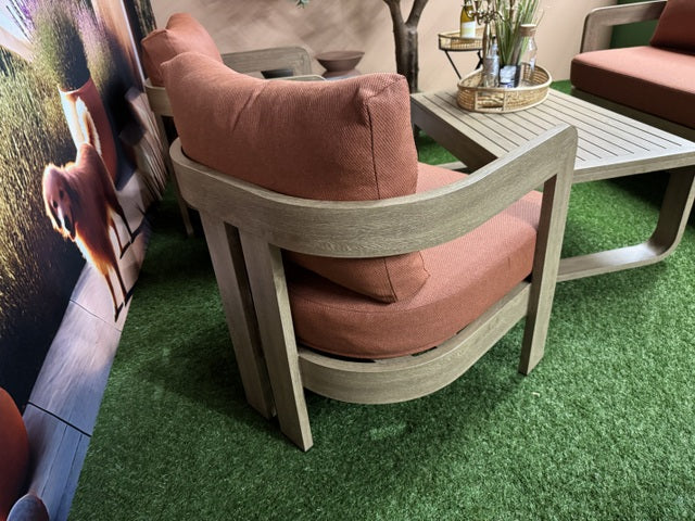 Gartensofa Terracotta, Set 4 teiliges Loungeset Holzoptik-Terracotta, Garten Sitzgruppe Terracotta