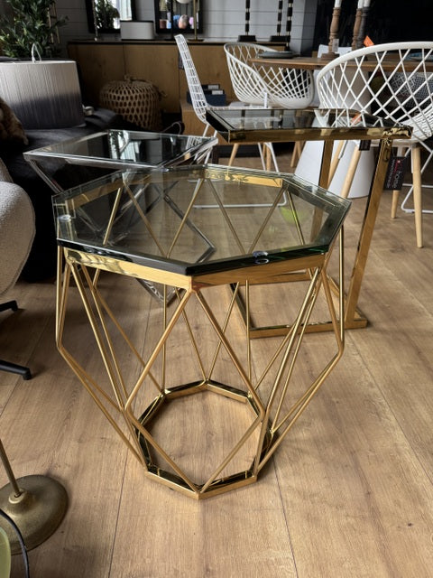 Beistelltisch Gold, Beistelltisch Glas, Durchmesser 50 cm 