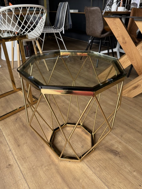 Beistelltisch Gold, Beistelltisch Glas, Durchmesser 50 cm 