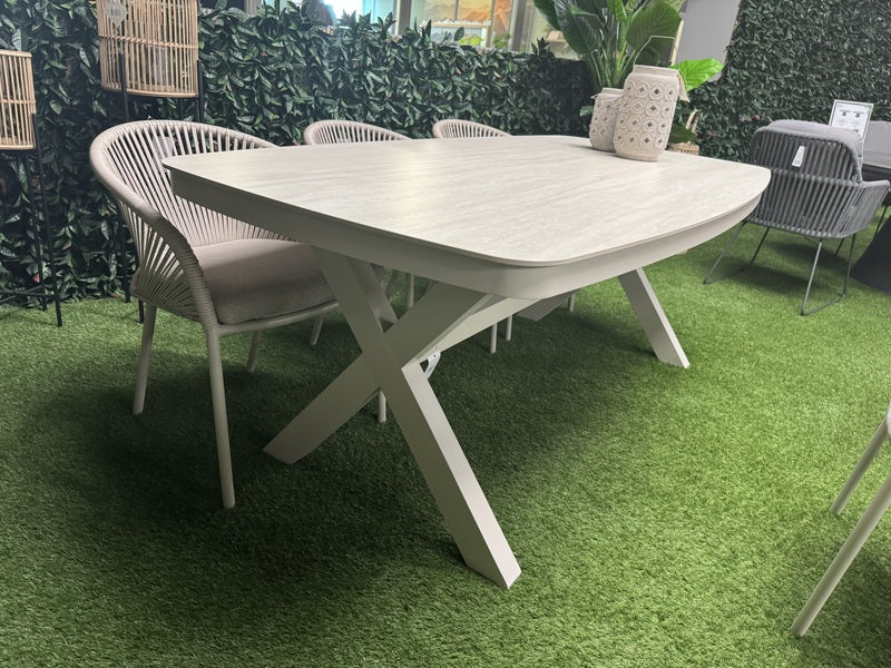 Gartentisch creme-weiß Keramik-Tischplatte, Gartentisch Aluminium-Tischgestell, Länge 200 cm