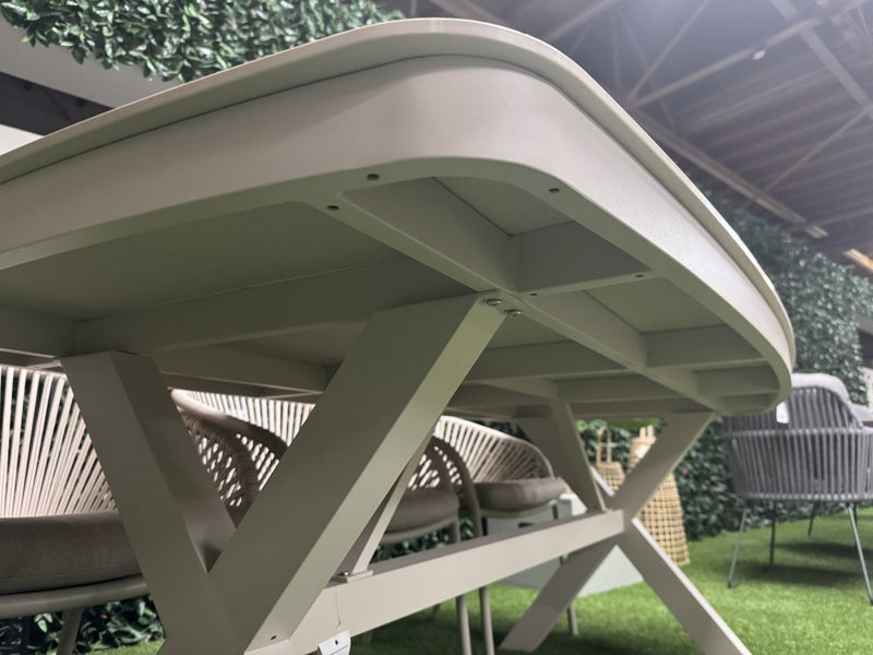 Gartentisch creme-weiß Keramik-Tischplatte, Gartentisch Aluminium-Tischgestell, Länge 200 cm