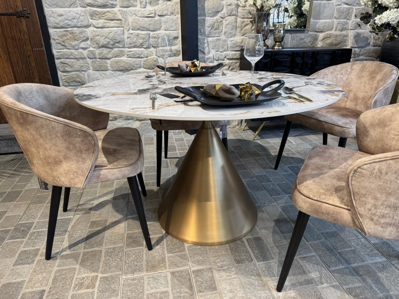 Esstisch Gold-Keramik, Tisch rund Keramik-Marmoroptik, Durchmesser 120 cm