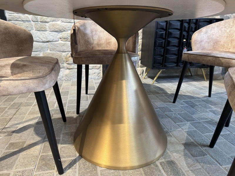 Esstisch Gold-Keramik, Tisch rund Keramik-Marmoroptik, Durchmesser 120 cm