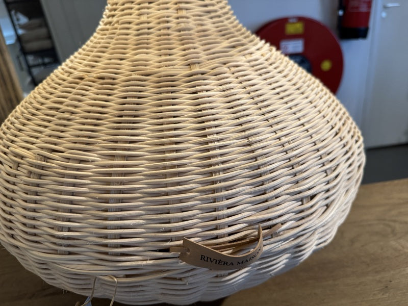 Tischlampe Rattan weiß, Tischleuchte mit Lampenschirm, Höhe 75 cm