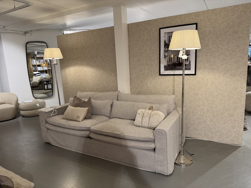 Stehlampe Silber Landhaus, Stehleuchte Silber mit Lampenschirm, Höhe 155-175 cm