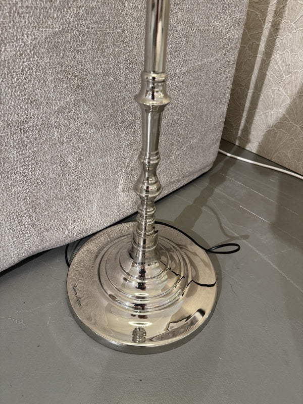 Stehlampe Silber Landhaus, Stehleuchte Silber mit Lampenschirm, Höhe 155-175 cm