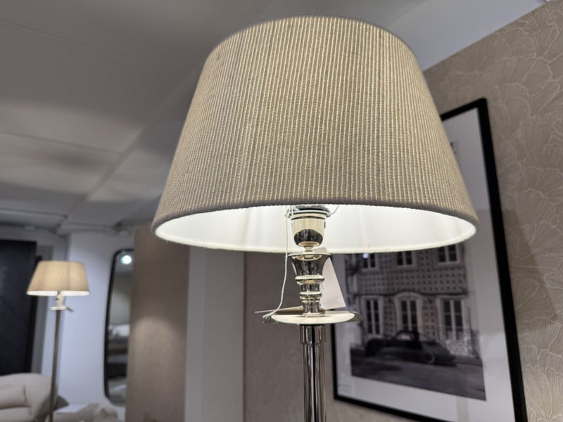 Stehlampe Silber Landhaus, Stehleuchte Silber mit Lampenschirm, Höhe 155-175 cm