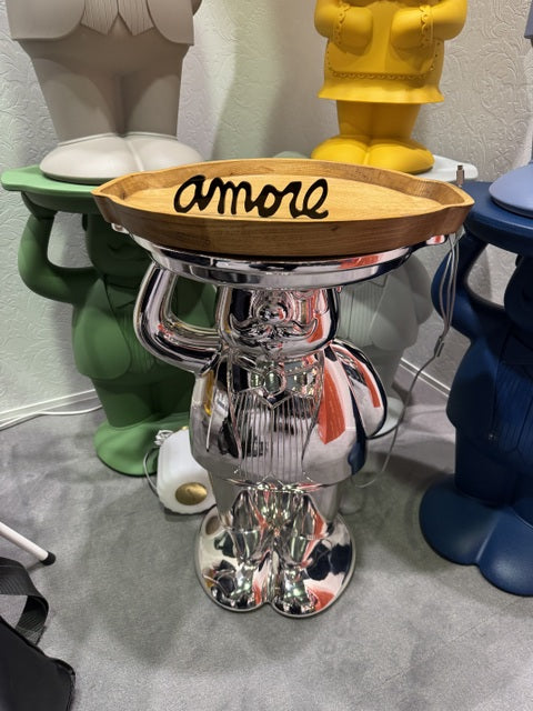 Beistelltisch Silber, Beistelltisch Kunststoff, Höhe 60 cm