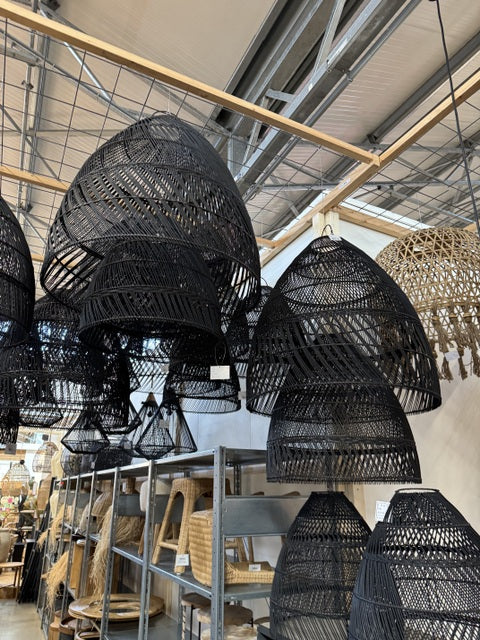 Hängelampe Rattan schwarz, Pendelleuchte schwarz Rattan, Durchmesser 50 cm