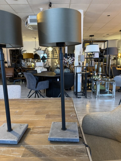 Tischlampe mit Lampenschirm höhenverstellbar schwarz-grau, Tischleuchte Lampenschirm grau-schwarz