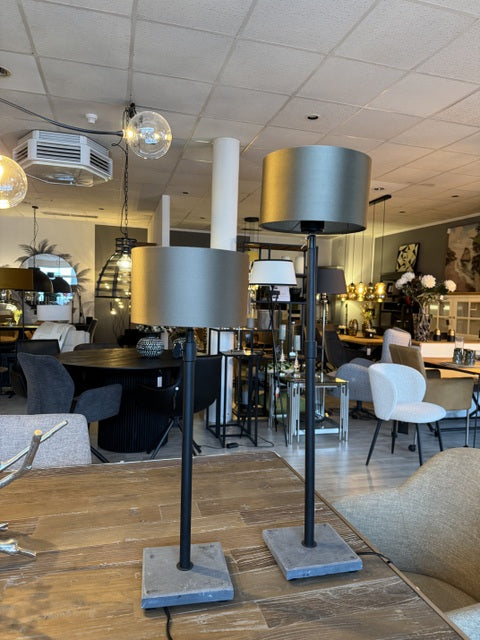 Tischlampe mit Lampenschirm höhenverstellbar schwarz-grau, Tischleuchte Lampenschirm grau-schwarz