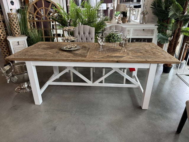 Esstisch Landhausstil, Tisch weiß-braun, Länge 220 cm