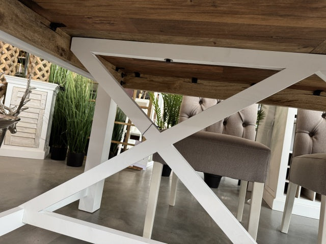 Esstisch Landhausstil, Tisch weiß-braun, Länge 220 cm