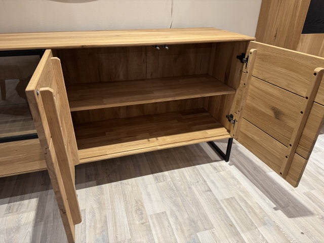 Sideboard Eiche massiv, Anrichte mit Glastür Eiche, Breite 180 cm