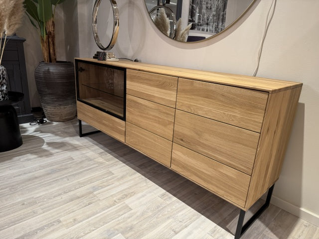 Sideboard Eiche massiv, Anrichte mit Glastür Eiche, Breite 180 cm