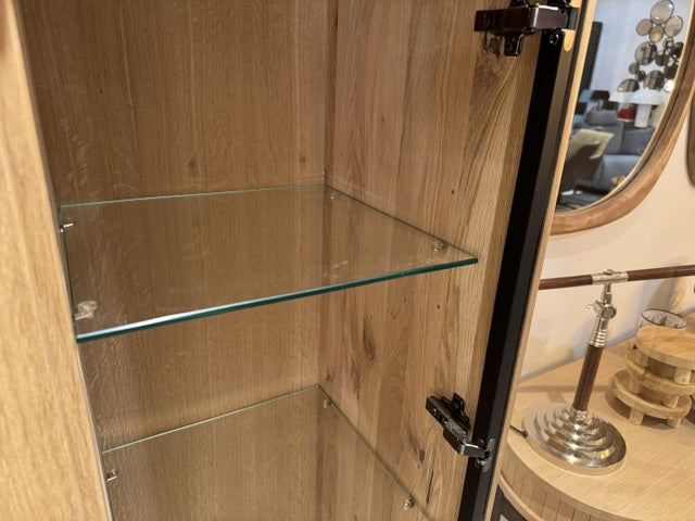 Highboard Eiche massiv, Hochschrank mit Glastür Eiche, Breite 116 cm