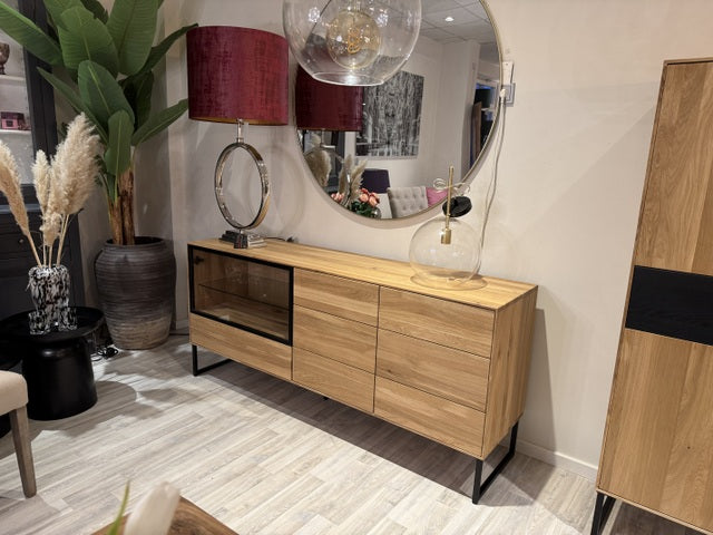 Sideboard Eiche massiv, Anrichte mit Glastür Eiche, Breite 180 cm