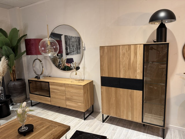 Sideboard Eiche massiv, Anrichte mit Glastür Eiche, Breite 180 cm