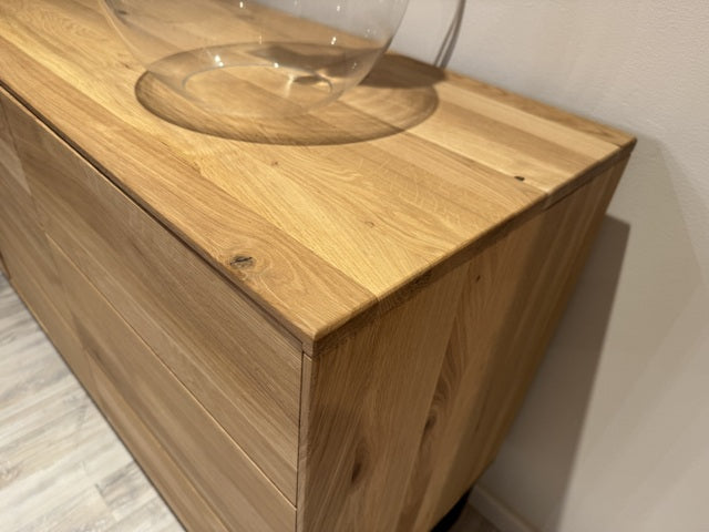 Sideboard Eiche massiv, Anrichte mit Glastür Eiche, Breite 180 cm
