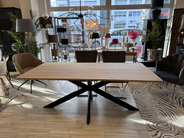 Esstisch Eiche massiv, Tisch Eiche Metall Tischgestell, Länge 200 cm