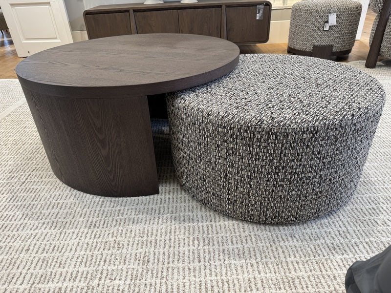 Couchtisch braun 2er Set, Couchtisch rund Holz-Textil, Durchmesser 91 cm