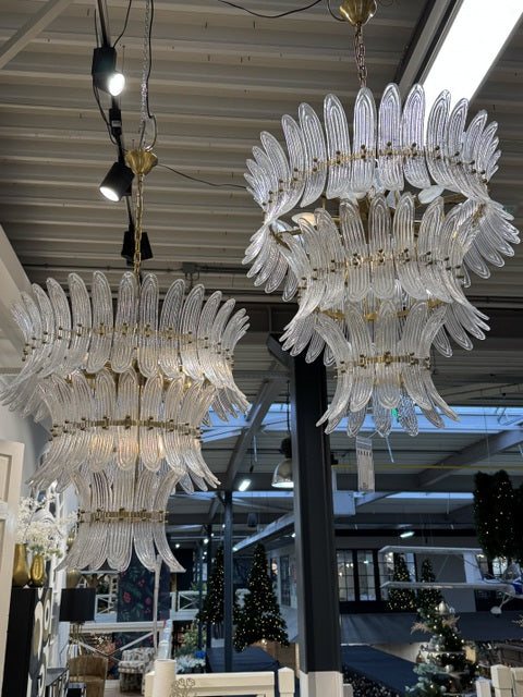 Kronleuchter weiß-Gold, Hängeleuchte Gold, Durchmesser 70 cm