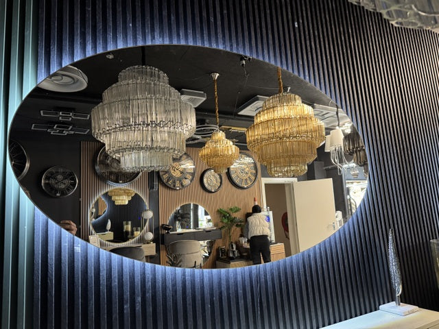 Wandspiegel oval mit LED Hintergrundbeleuchtung, Spiegel oval LED Beleuchtung, Maße 130x80 cm