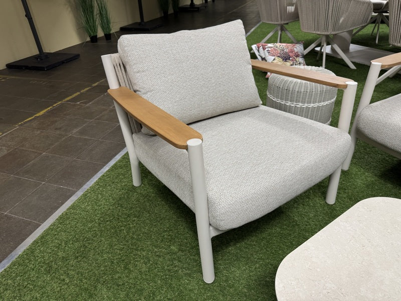 Garten-Loungeset weiß-beige, 4er Set Gartentisch beige mit Gartensofa beige, Gartensessel beige