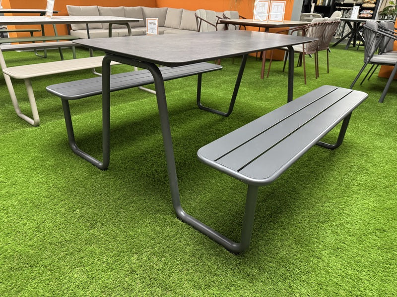 Picknicktisch mit Sitzbank anthrazit, Gruppensitzbank mit Tisch anthrazit, Länge 150 cm