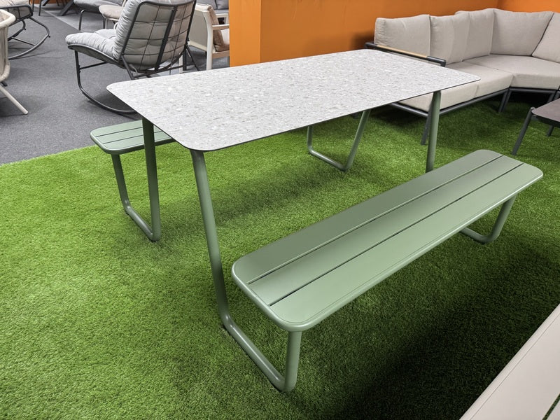 Picknicktisch grün mit Sitzbank, Gruppensitzbank grün mit Tisch, Gastro Tisch-Sitzbank grün, Länge 150 cm