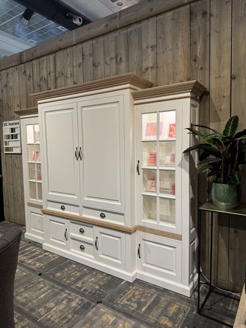 Vitrine weiß mit LED Beleuchtung, Geschirrschrank weiß, Landhaus, Wohnzimmerschrank mit Beleuchtung weiß Landhaus, Breite 260 cm