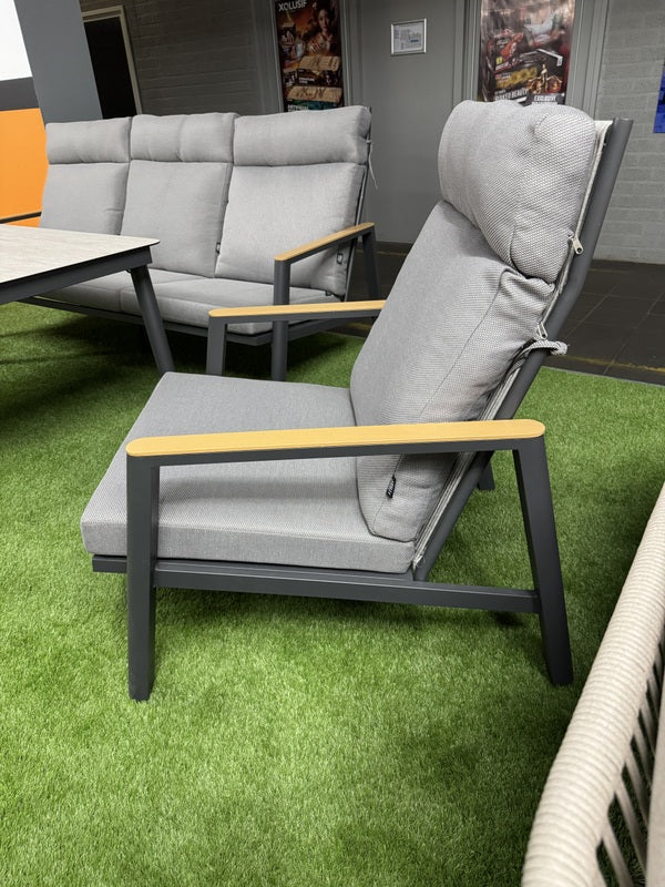 Garten-Loungeset, 5er Set Gartentisch grau-anthrazit mit Gartensofa, Gartensessel und Sitzbank