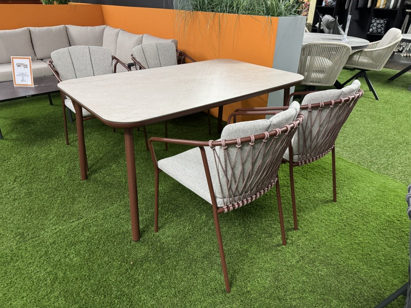 Sitzgruppe braun Esstisch-Sitzbank, 5er Set Gartentisch mit vier Gartenstühlen, Gartentisch braun-grau, Länge150 cm