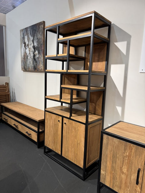 Regal Schrank Teak, Bücherregal Massivholz Teak, Breite 80 cm