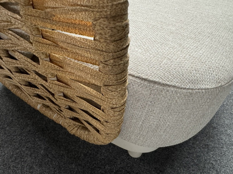 Garten-Loungeset beige-braun, 4er Set Gartentisch Teakholz mit Gartensofa beige, Gartensessel beige