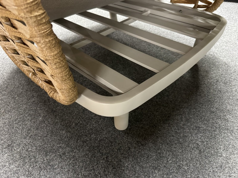 Garten-Loungeset beige-braun, 4er Set Gartentisch Teakholz mit Gartensofa beige, Gartensessel beige