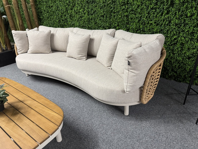Garten-Loungeset beige-braun, 4er Set Gartentisch Teakholz mit Gartensofa beige, Gartensessel beige
