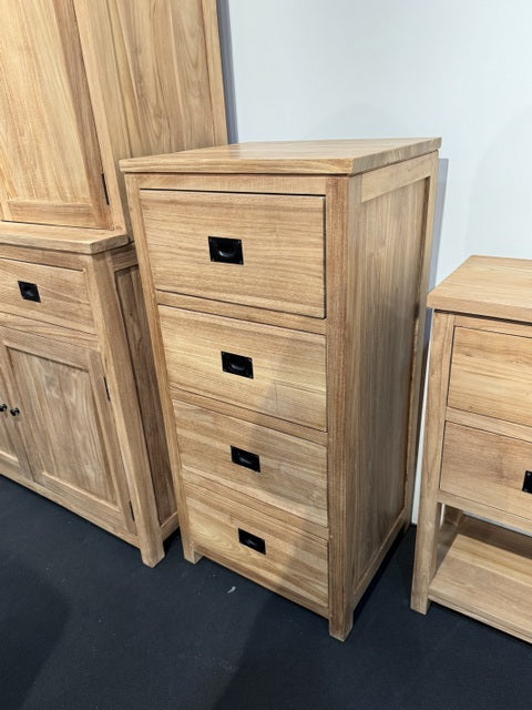 Kommode Holz Teak, Schrank mit Schubladen Massivholz Teak, Breite 90 cm