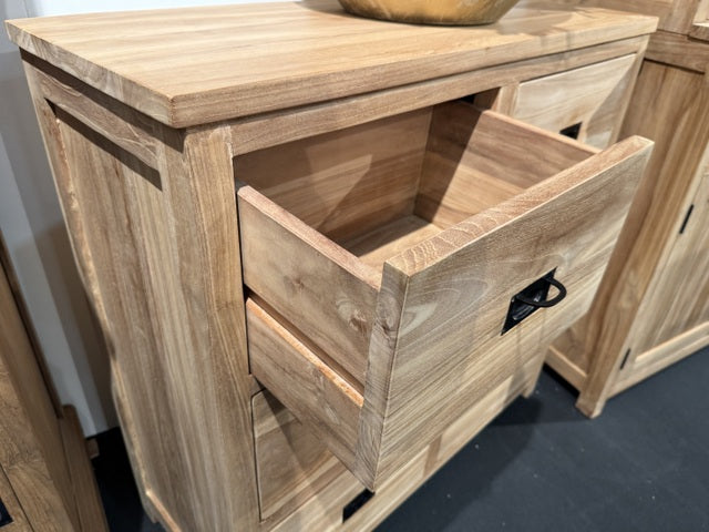 Kommode Holz Teak, Schrank mit Schubladen Massivholz Teak, Breite 90 cm